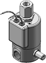 Technical drawing — MODEL 24 MANUAL OVERRIDE 3-WAY NORMALLY OPEN GROMMET HOUSING WITH LEADS