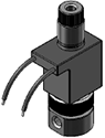 Technical drawing — MODEL 585 3-WAY DIRECTIONAL CONTROL PIPED EXHAUST MOLDED LEAD STYLE COIL STAINLESS STEEL BODY WITH 10-32 PORTS